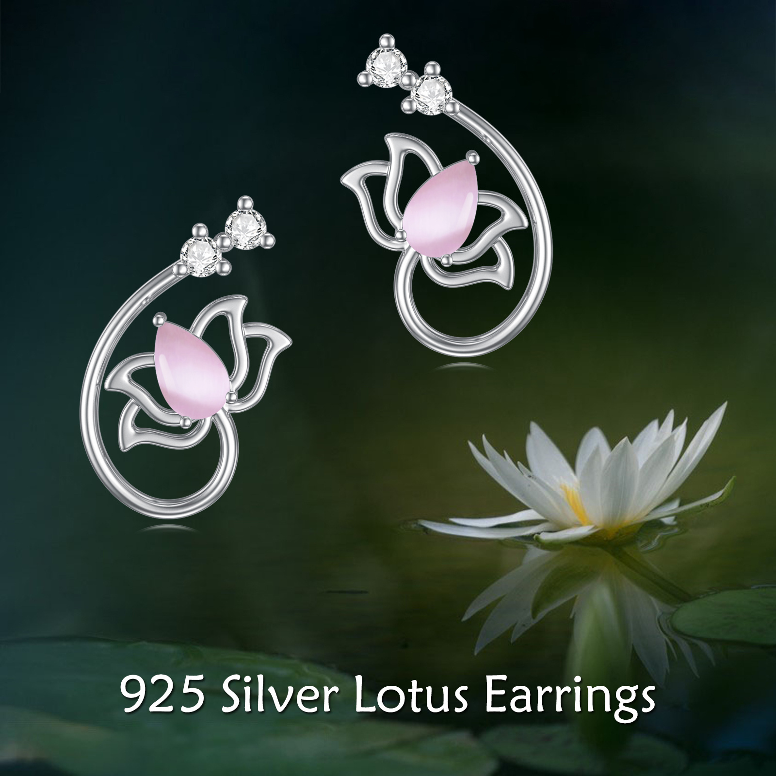 Image of Ladies Lotus Earrings 925 Silver Stud Earrings Flower Stud Earrings Ladies Girls Jewelry Gift