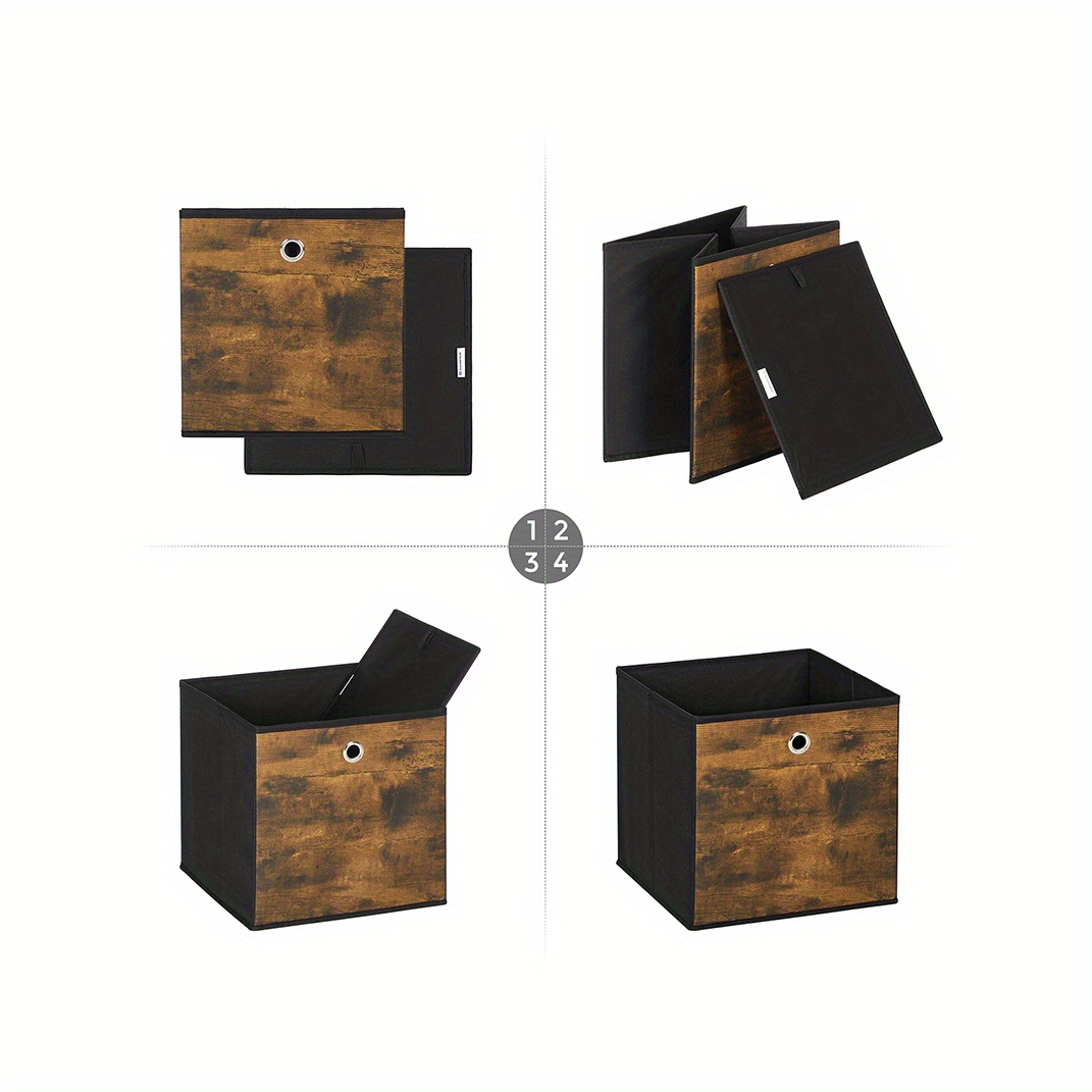 TEMU Songmics Storage Cubes, Set Of 6 Storage Bins With Handles, Foldable Oxford Fabric And Non-woven Fabric Storage Boxes, Rustic Brown And Black