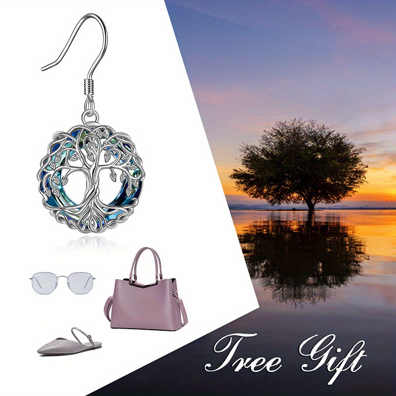 Women's Tree of Life 925 Sterling Silver Earrings with Blue Crystal