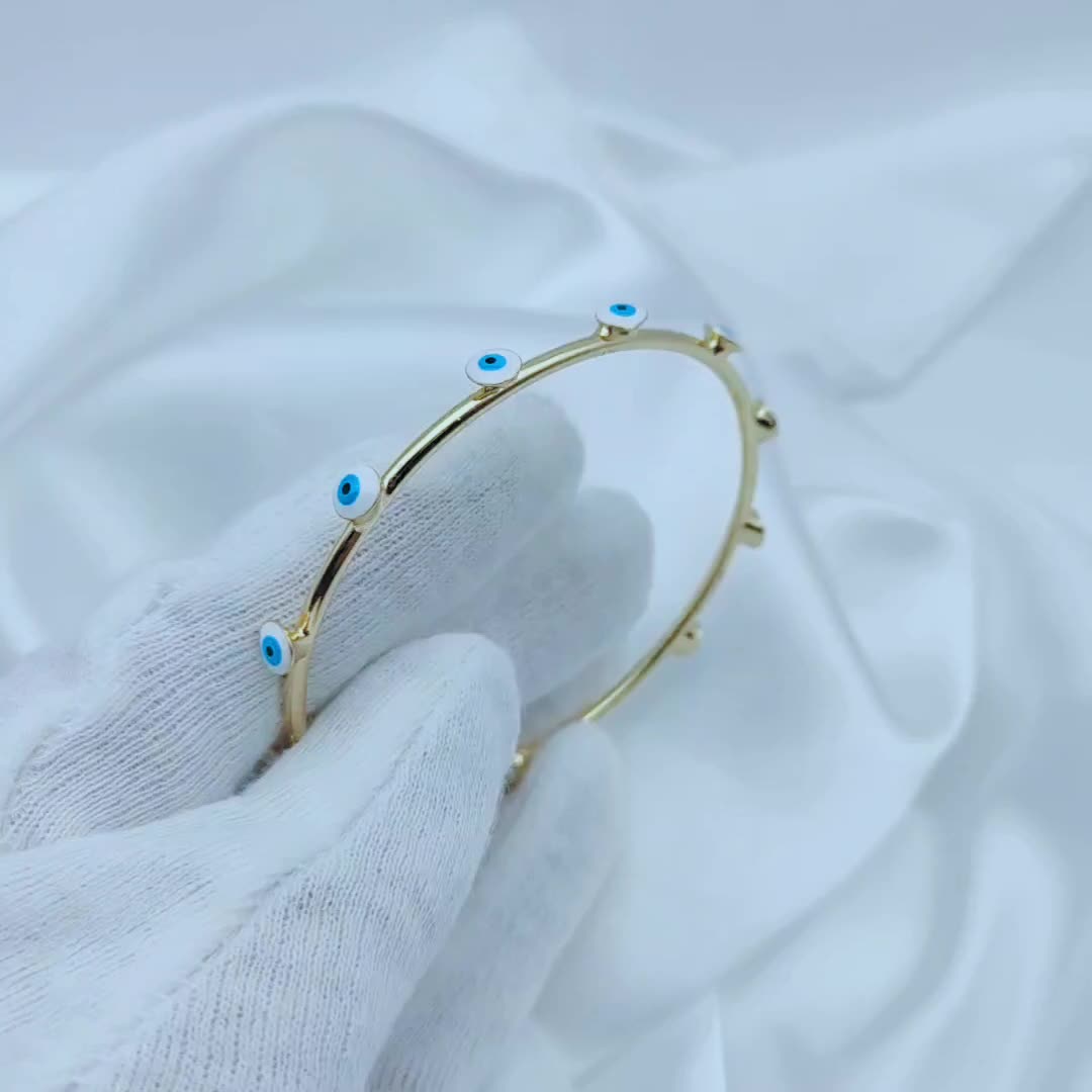 Evil Eye Open Bangle Copper Adjustable Cuff Bracelet