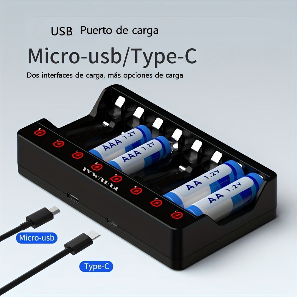 HiQuick Cargador de batería inteligente de 8 bahías con 4 pilas AA y 4  pilas AAA + paquete de 8 pilas recargables AAA