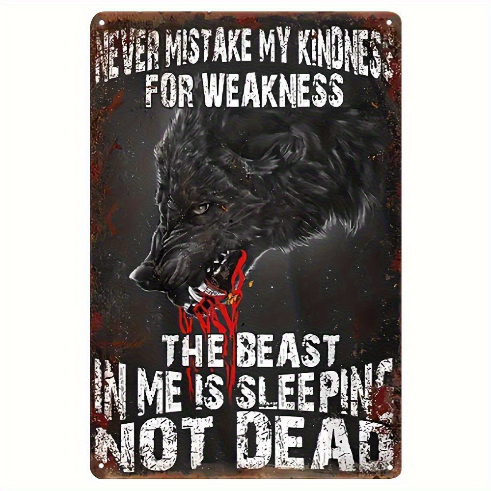 2d Flat, 1pc Wolf Metal Wall Art - With Red Mouth & Dark Background, Wolf For Home, Kitchen, Bar, Cafe - Classic Retro Wall Decoration Suitable For / Use, Durable Statement Piece, 2d Flat