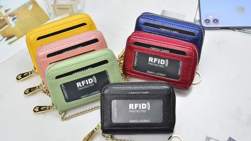 Rfid Credit Card Holder Wallet With Keychain Id Window Small - Temu