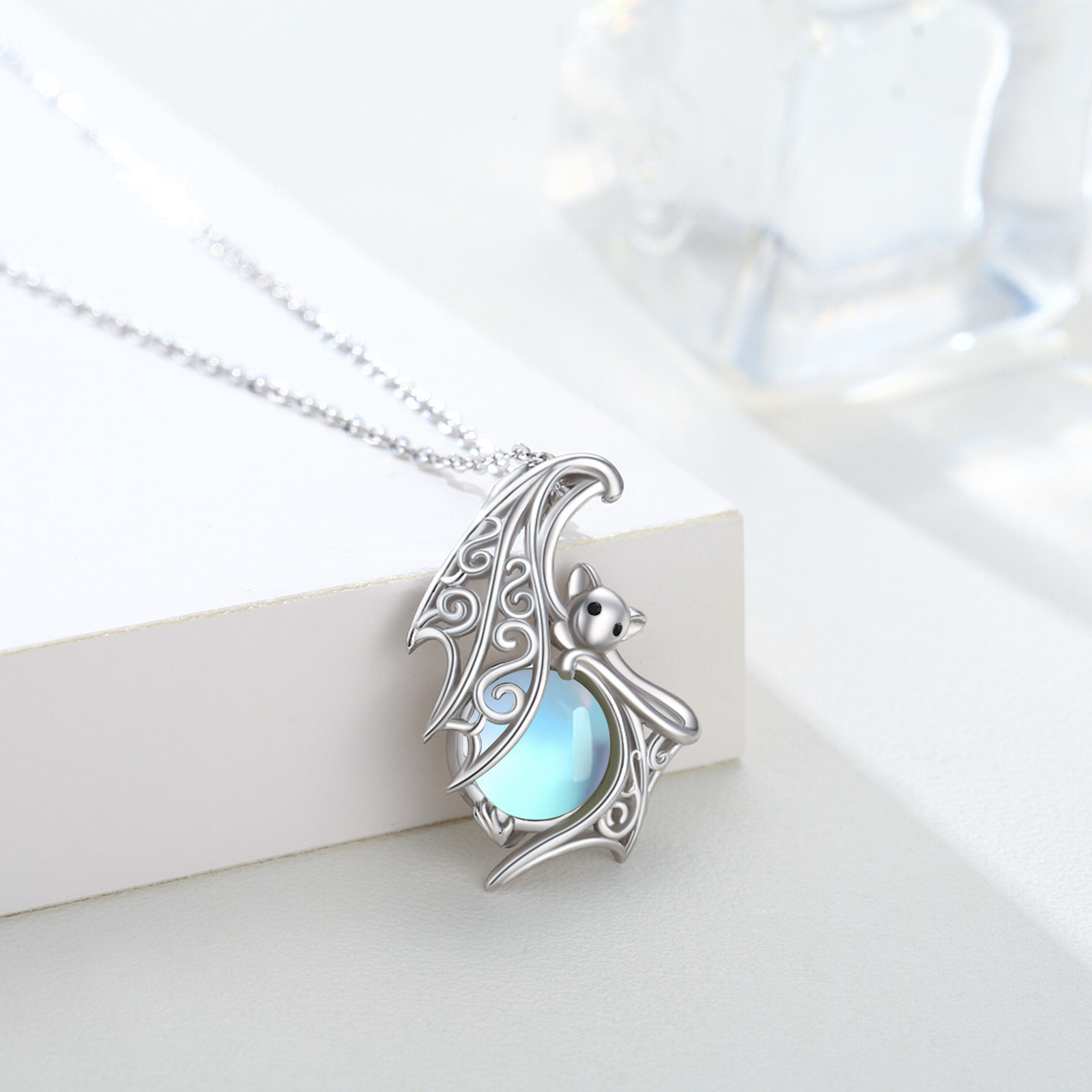 Image of Bat Necklace S925 Sterling Silvery Necklace Gothic Bat Pendant Halloween Pendant Gift Christmas Jewelry For Women 18 Inch 2 Inch