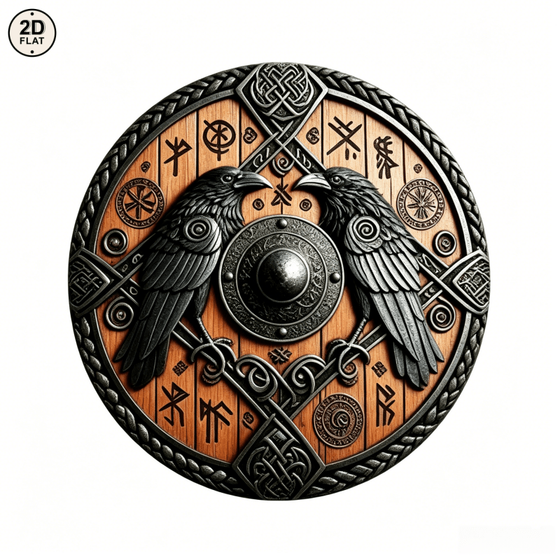 Image of 2d Flat, 1pc Round Metal Sign. Norse Shield Art Perfect For Home, Office, Bar, Or Garden Decor 20x20cm Round 2d Flat, 2d Flat