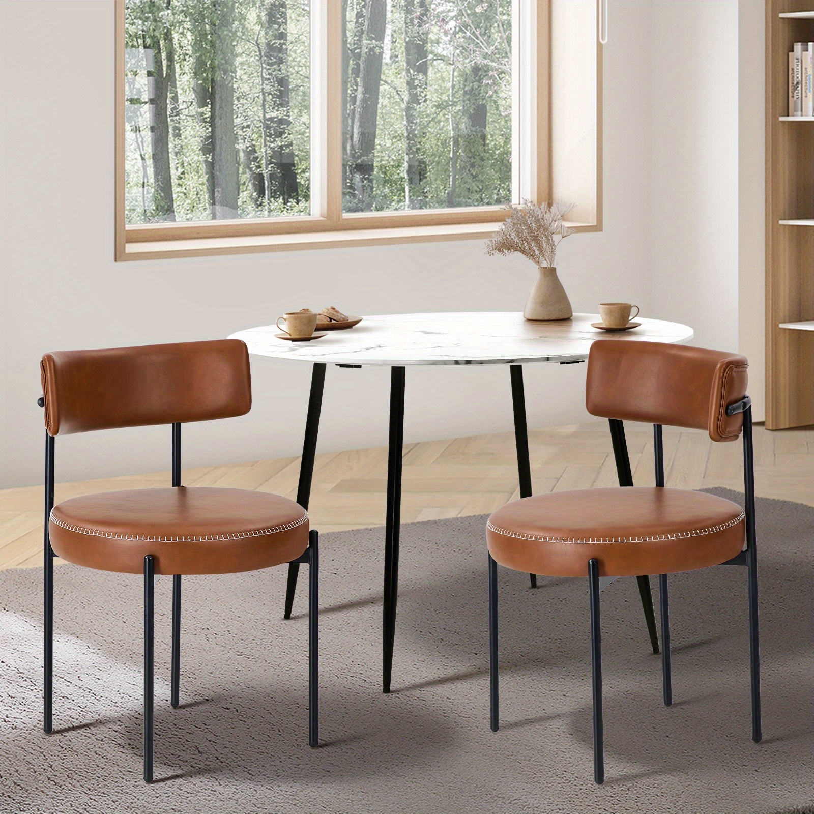 TEMU 2x Dining Chair Round Kitchen Lounge Seats Pu Leather Brown, Dining Room Seating, Sleek Silhouette, Minimalist Aesthetic, Easy-, Apartment ,