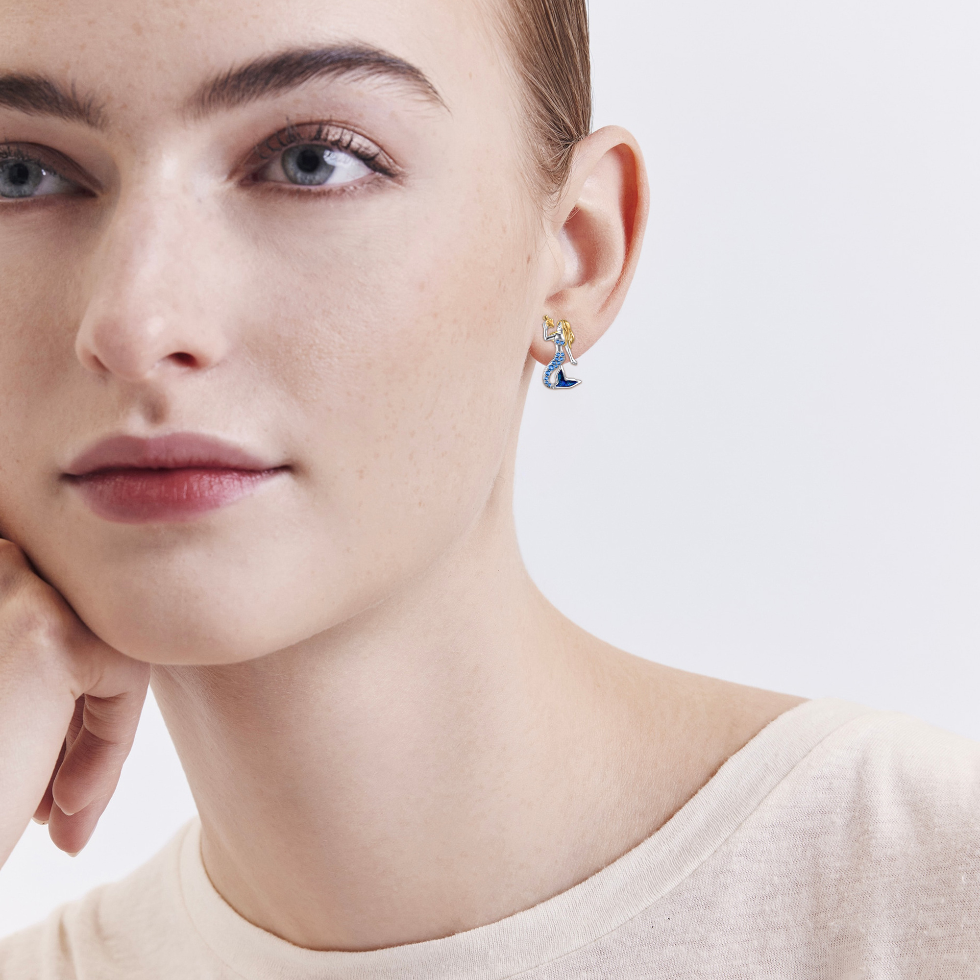 Women's 925 Sterling Silver Mermaid Stud Earrings, Ocean-Inspired