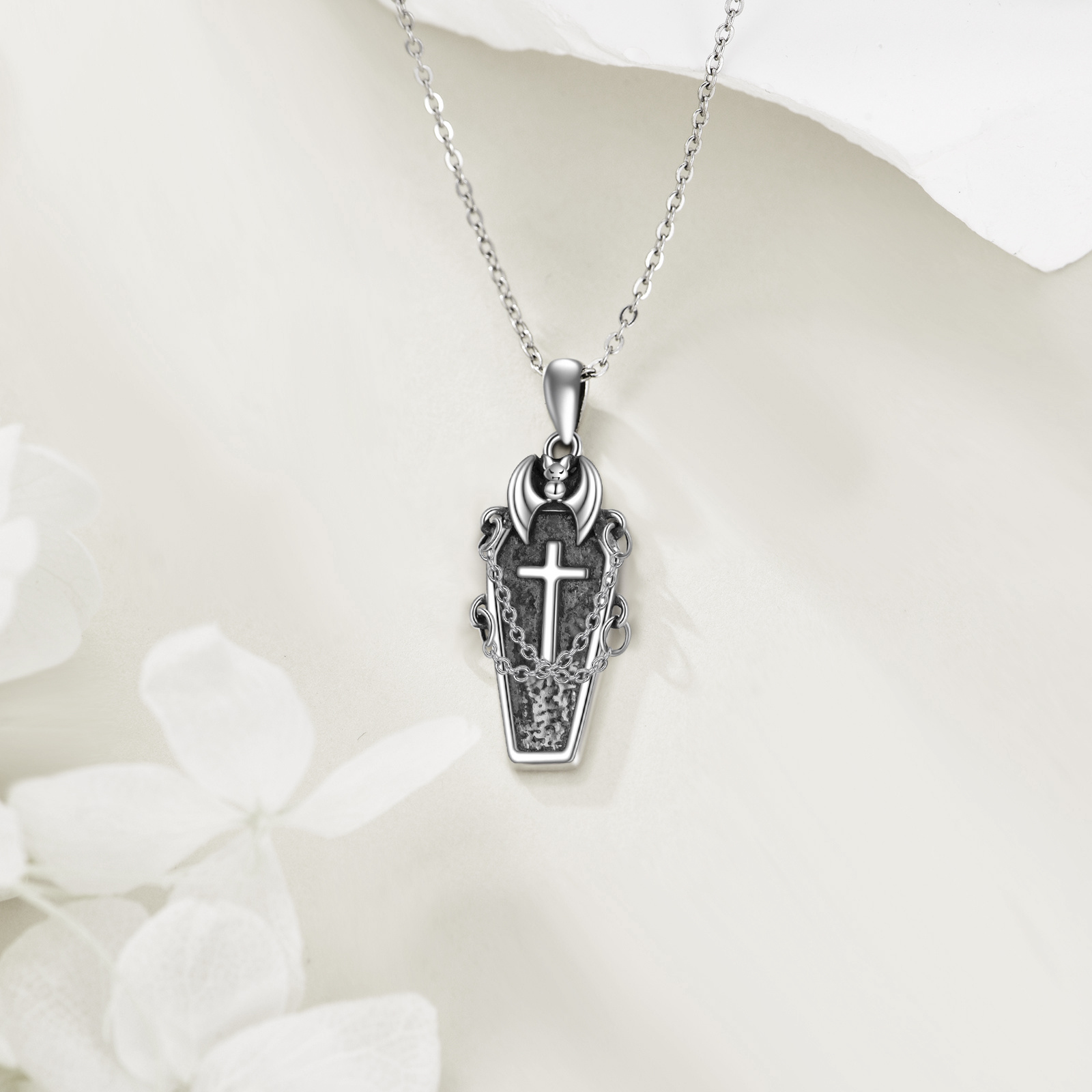 Women's 925 Sterling Silver Gothic Coffin Necklace, Statement Wear