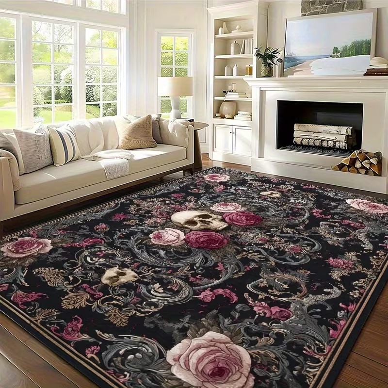 Temu – TEMU Elegant Floral Design Area Rugs Velour Mat Area Rugs Products Rug Under Bed Washable Rugs Outdoor Carpet Home Decor Machine Washable Large Rugs