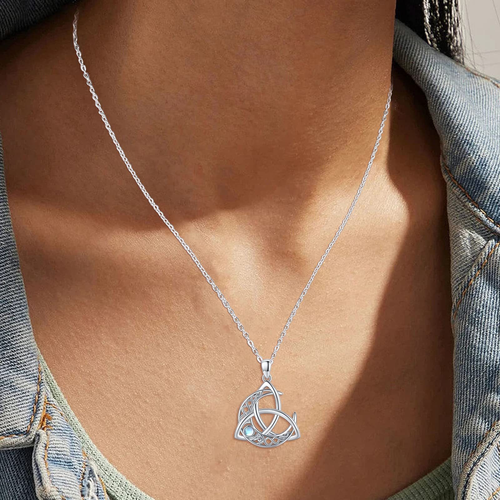 Celtic Knot Necklace 925 Sterling Silver Moonstone Moon Pendant