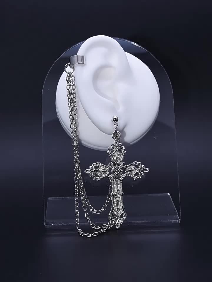 Creative Flower Pattern Cross Inlaid Synthetic Gemstone Necklace