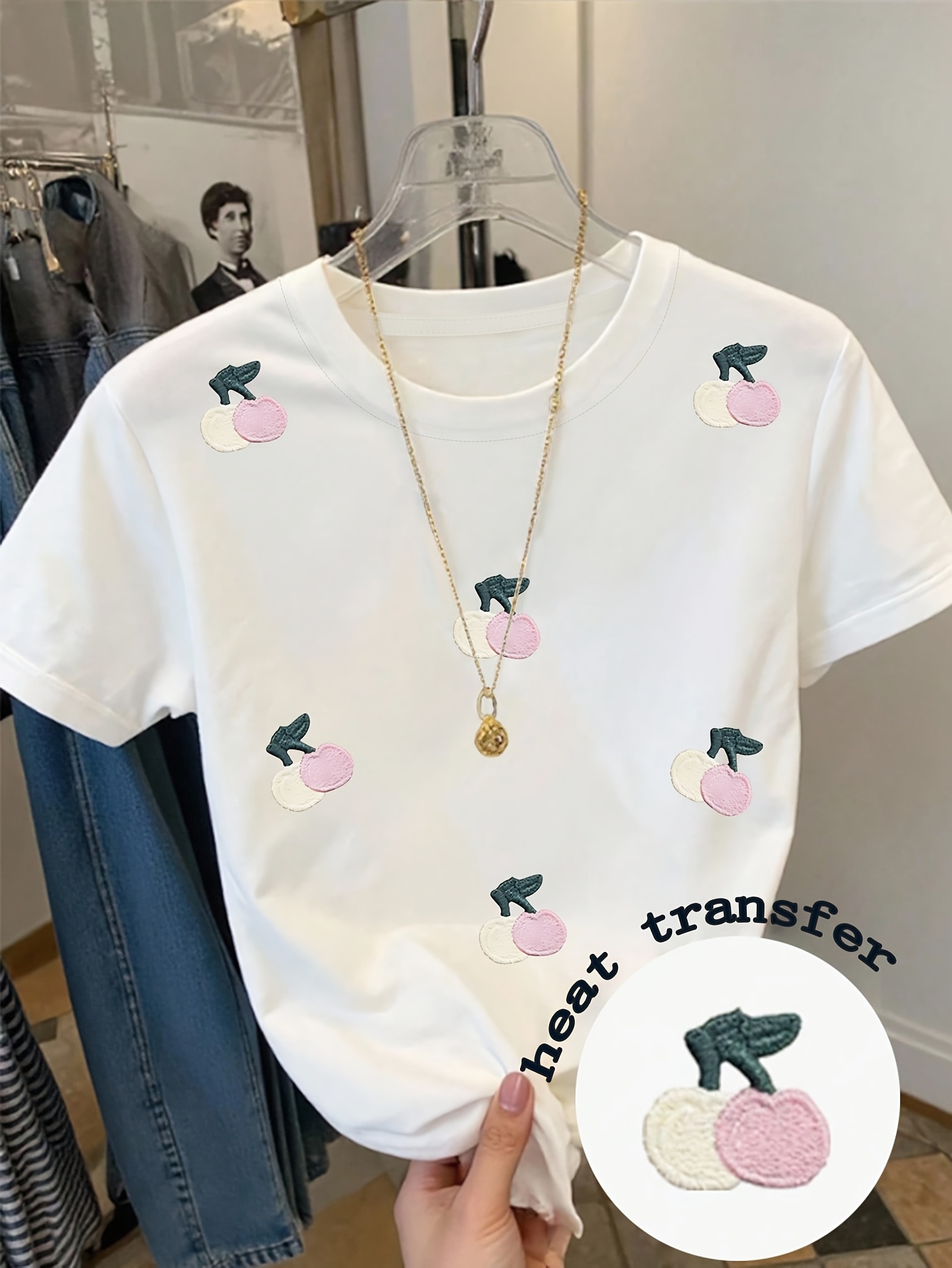 camiseta casual de mujer con estampado de   de   de  , sin bordar, manga corta y cuello  , adecuada para   y verano, uso  , ropa de mujer