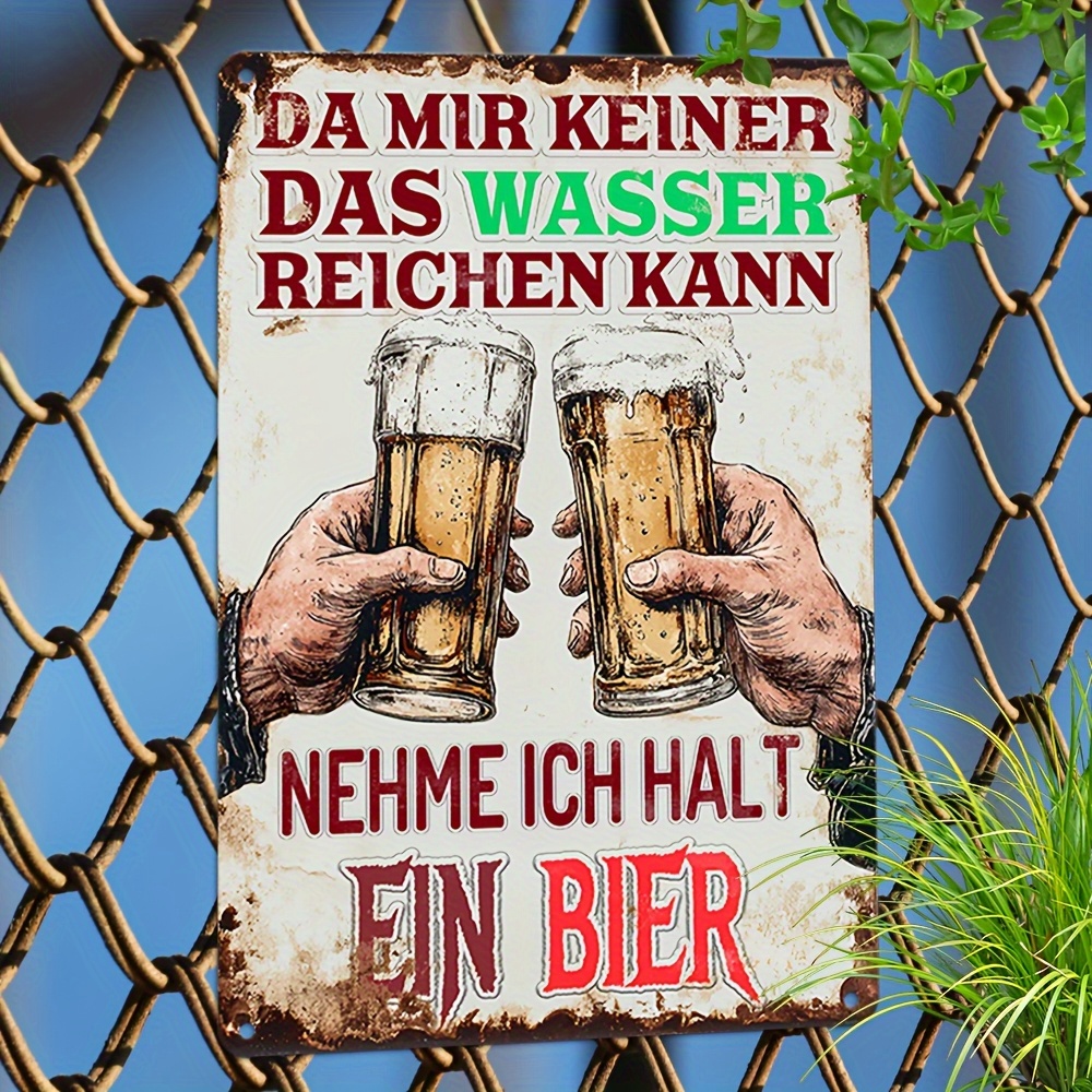 Image of 2d Flat - 1pc Of Vintage German Humor Metal Sign, An Iron Wall Plaque Measuring 20.32x30.48 Cm, Perfect For Retro Bar And Man Cave Decoration, Versatile Wall Art Featuring German Text