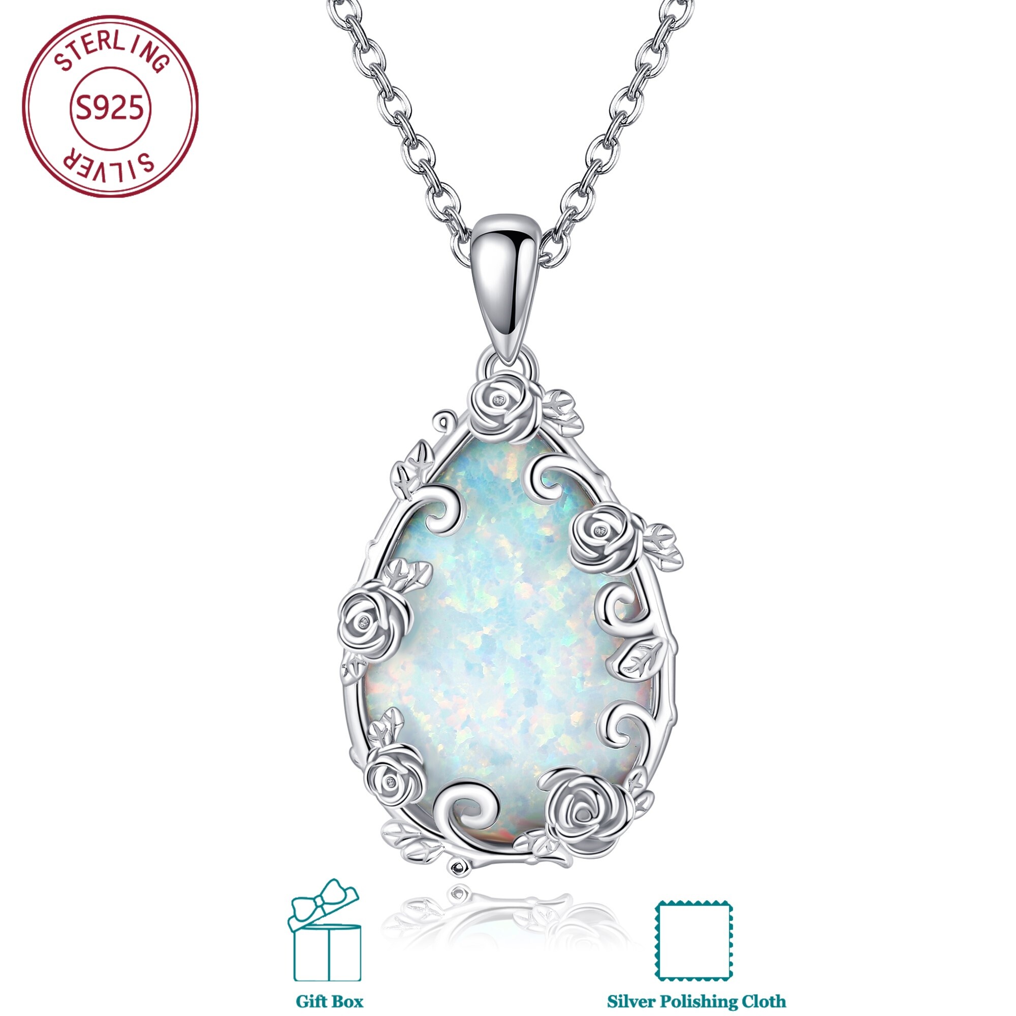 Image of 925 Sterling Pendant Featuring Synthetic Opal, Perfect For A Soft Theme, Ideal For Elegant Daily Wear, Dating Events, And As A Gift For Valentine's Day