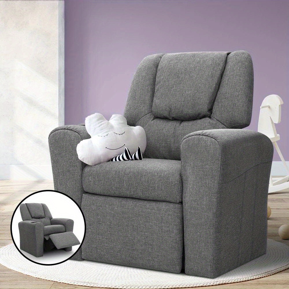     recliner chair   fabric adjustable grey sofa lounge for   with armrests built in cup holder plush cushioning for   sturdy construction for safety playroom furniture cozy  s seating linen fabric chair kid chair Product details 0
