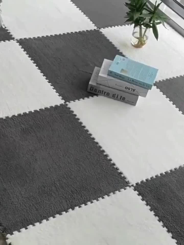 easycustomerlee 12pcs Interlocking Carpet Shaggy Soft Eva Foam Mats Fluffy Rugs Protective Floor Tiles Exercise Play Mats for Children Kids Room
