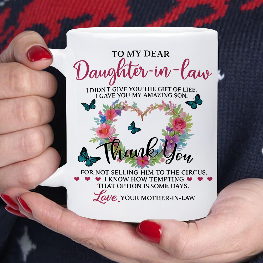 To Daughter-in-law Ceramic Coffee Cup Decorated With Messages 11oz Souvenir Gift From Mother-in-law For Her Wedding Or Birthday Emotional Cup Coffee Cup Designed For Her