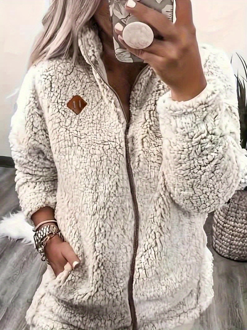 Dames Pluche Fleece Gevoerde Winterjas met Volledige Ritssluiting