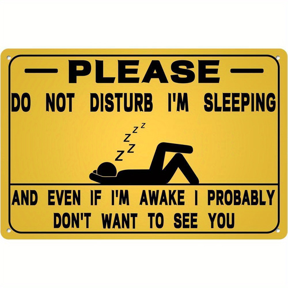 TEMU 2d Flat, 1pc Funny Sleeping /do Not Disturb Sign - Heavy-duty Iron Metal Wall Art With Golden-yellow Background, 8x12 Inch Retro Bedtime