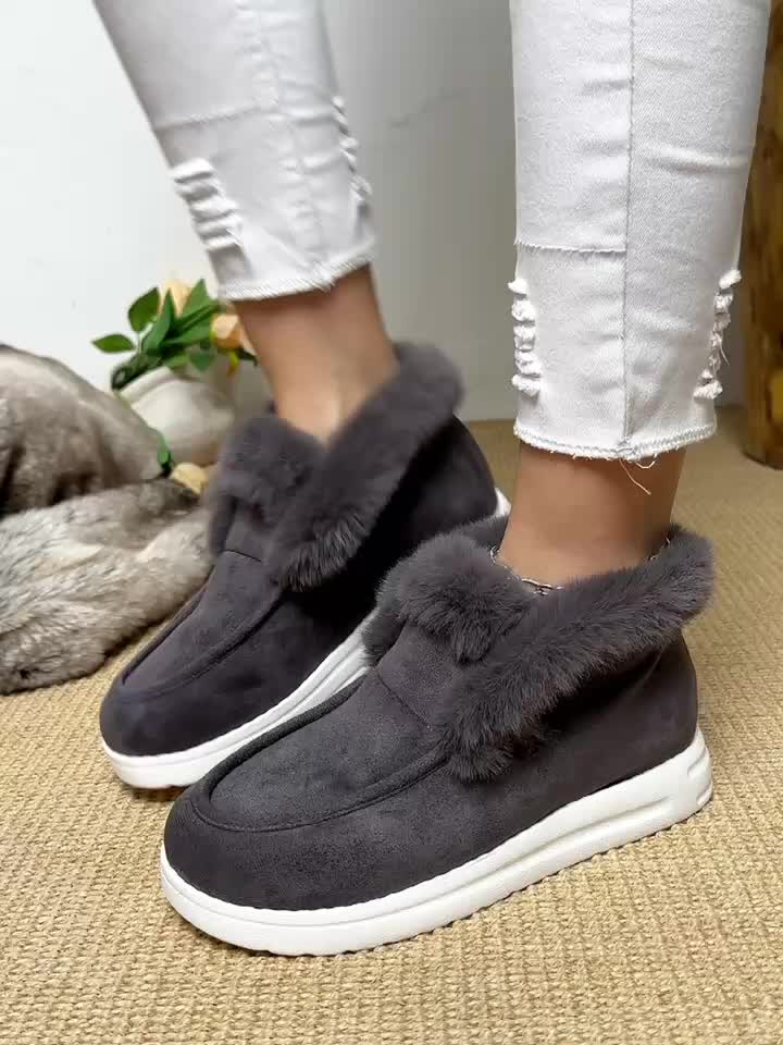 snow faux fur platform slip on loafer boots