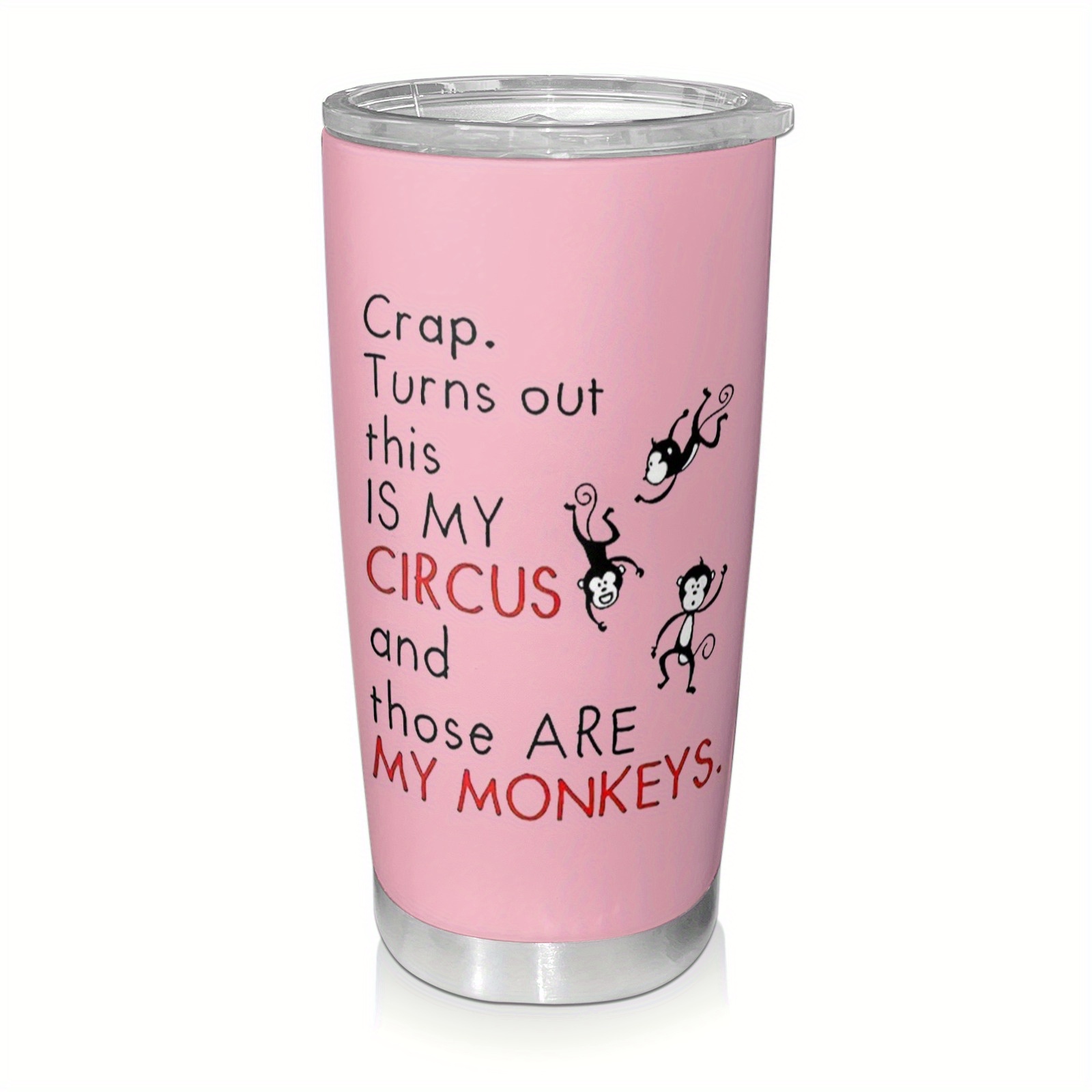 

20 Oz Circus Monkey - Stainless Steel Insulated Travel Mug With Handle, Lid, Straw, Leak-proof, Non-slip Reusable Mug, Suitable As A Coworker, Dad, Mom Gift - Suitable For Christmas