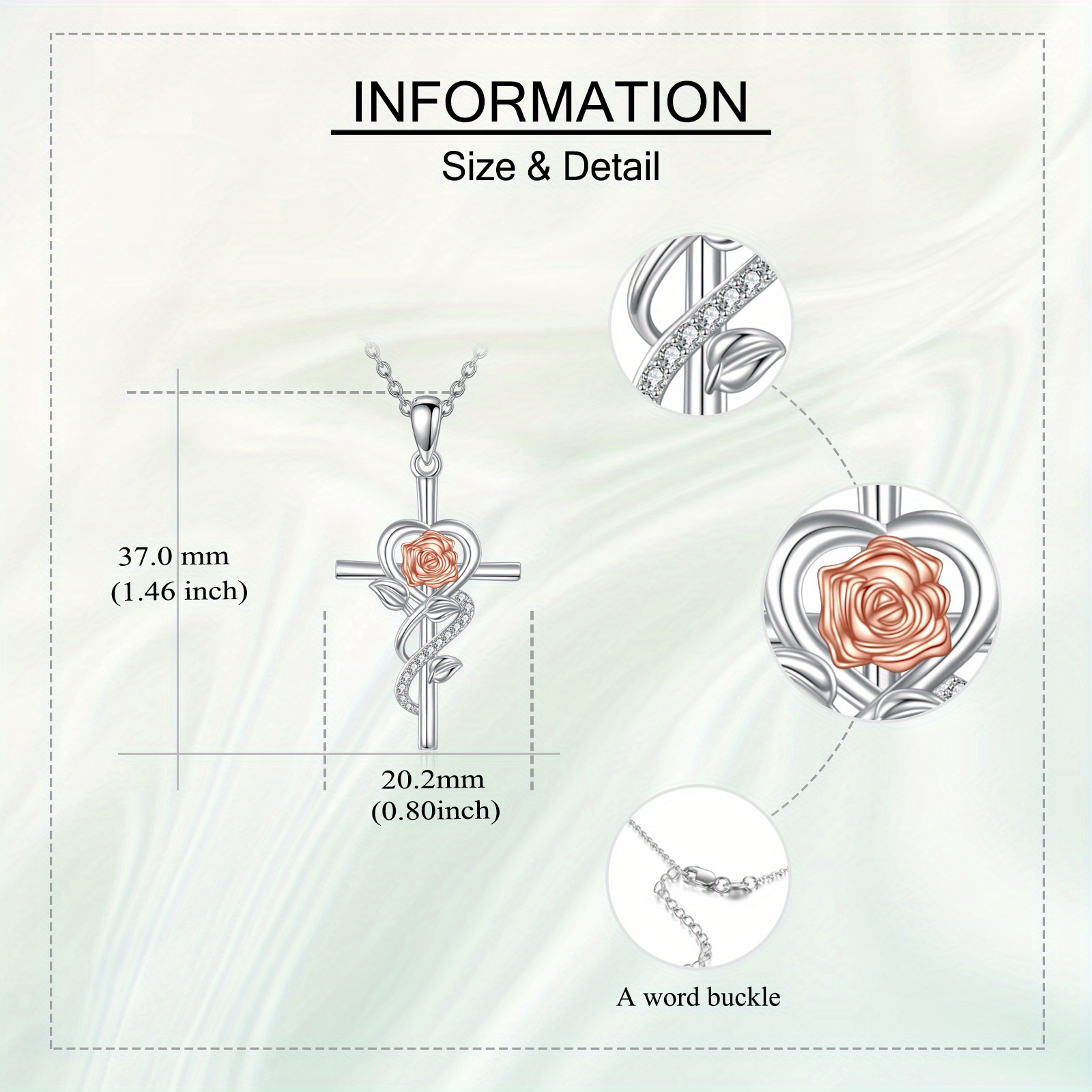 Cross Rose Flower Necklace, S925 Sterling Silver Gift