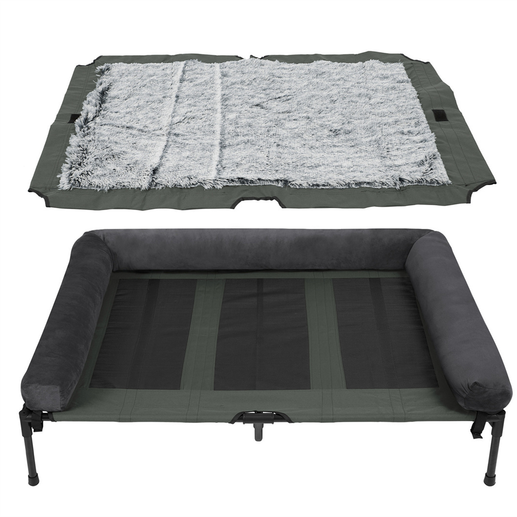 TEMU L/xl/2xl Camp Raised Dog Bed - Elevated High Quality Outdoor Pet Bed With Breathable Mat & Soft Plush Mats, Sturdy Metal Frame For Large Dogs,