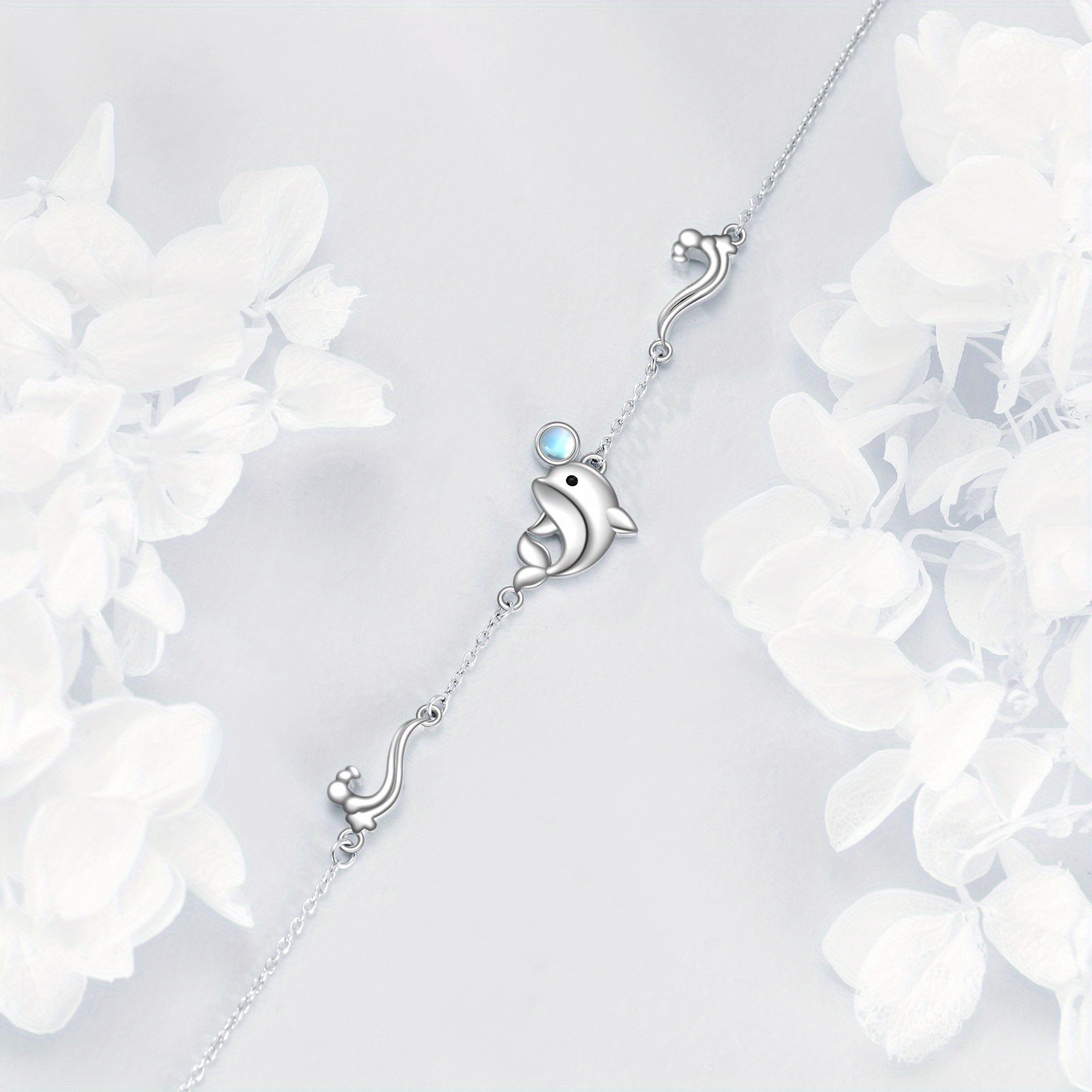 925 Sterling Silver Moonstone Dolphin Bracelet for Women