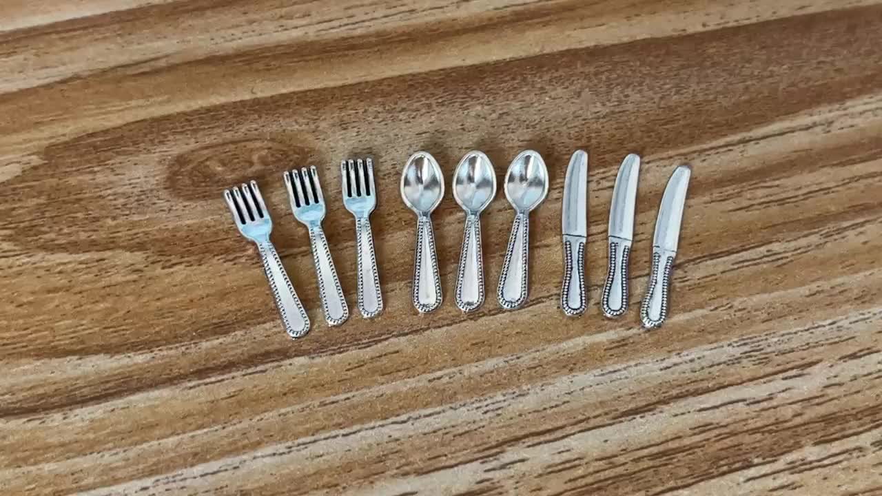 12pcs 1/12 Dollhouse Miniature Accessories Mini Tableware Kitchen Knife  Fork Soup Spoon for Doll House Decor 