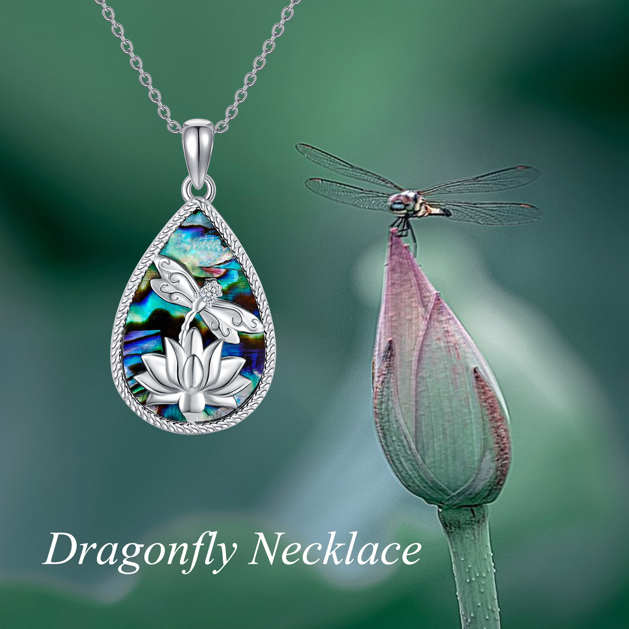 925 Sterling Silver Abalone Dragonfly Necklace, Meaningful Gift