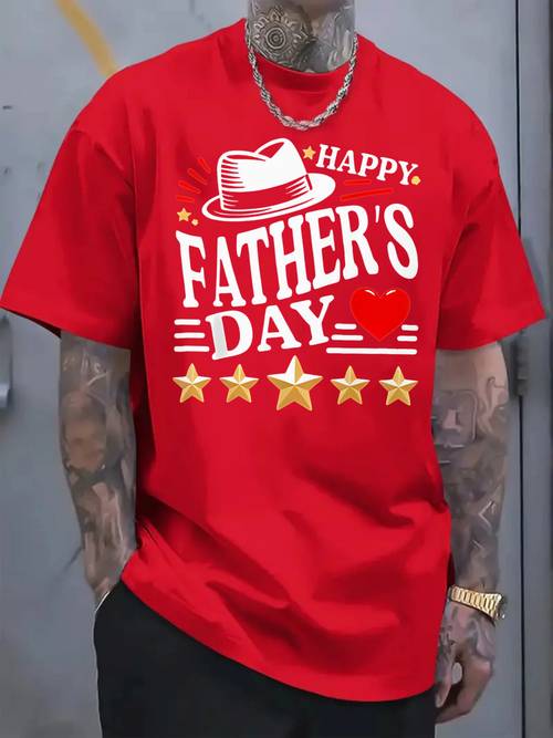 mens cotton casual t shirt happy fathers day graphic print with stars hearts light grey regular fit short sleeve round neck machine washable gift for dad fathers day gift spring fashion lettering comfortable material printed shirt dads wardrobe