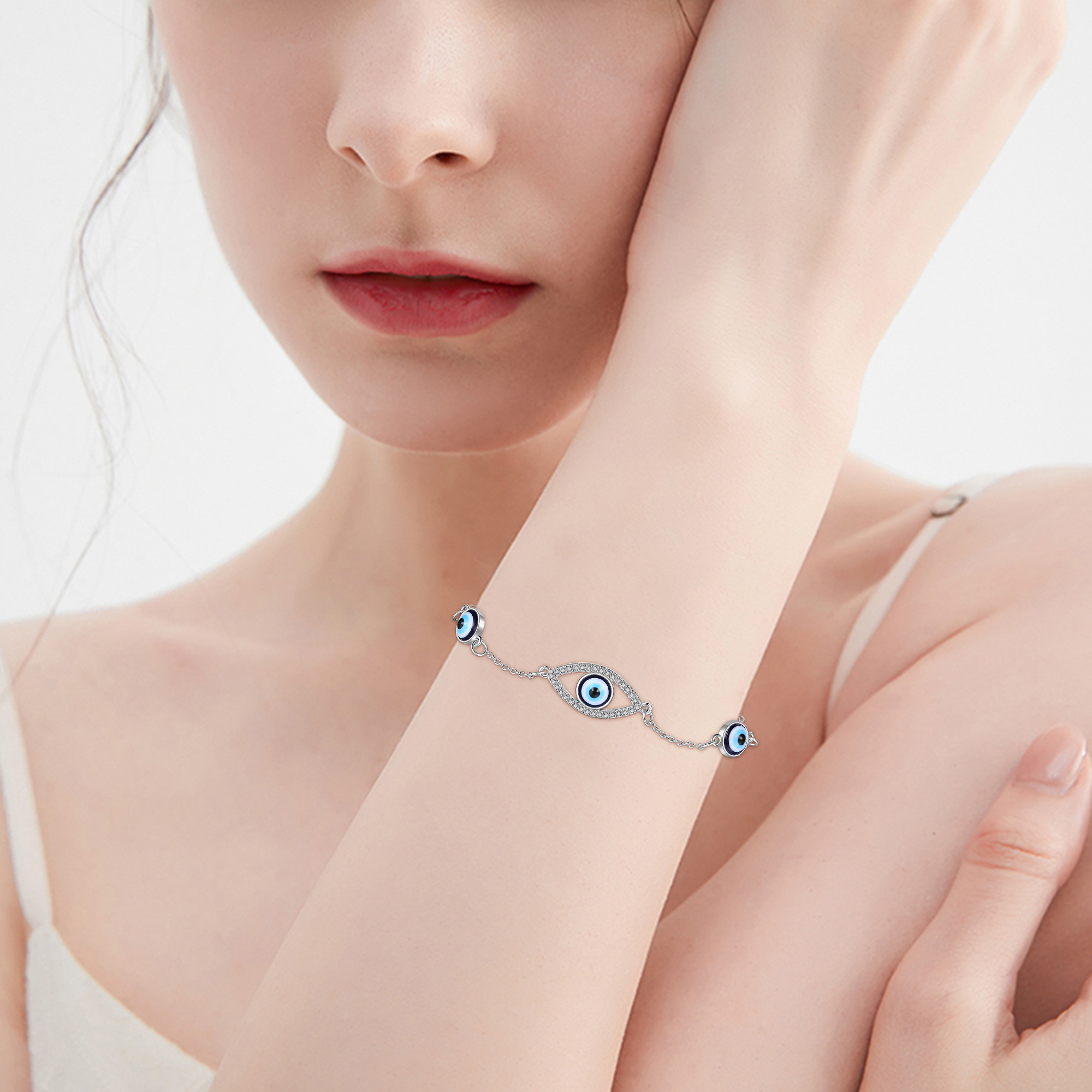 Sterling Silver Evil Eye Chain Bracelet