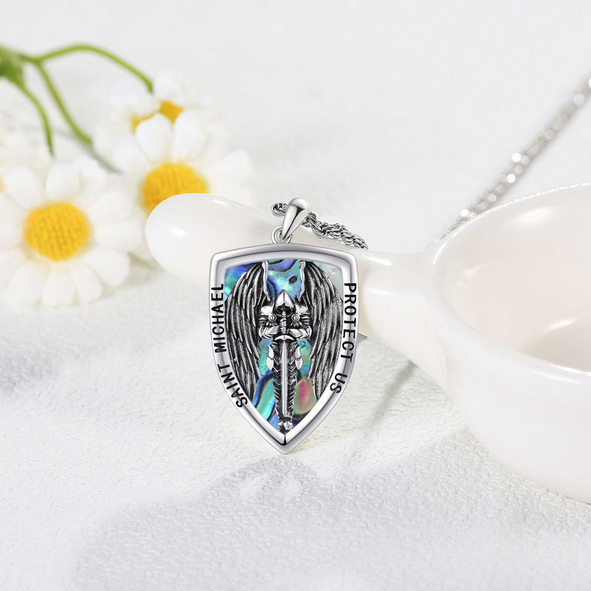 Saint Michael Necklace, Sterling Silver Pendant