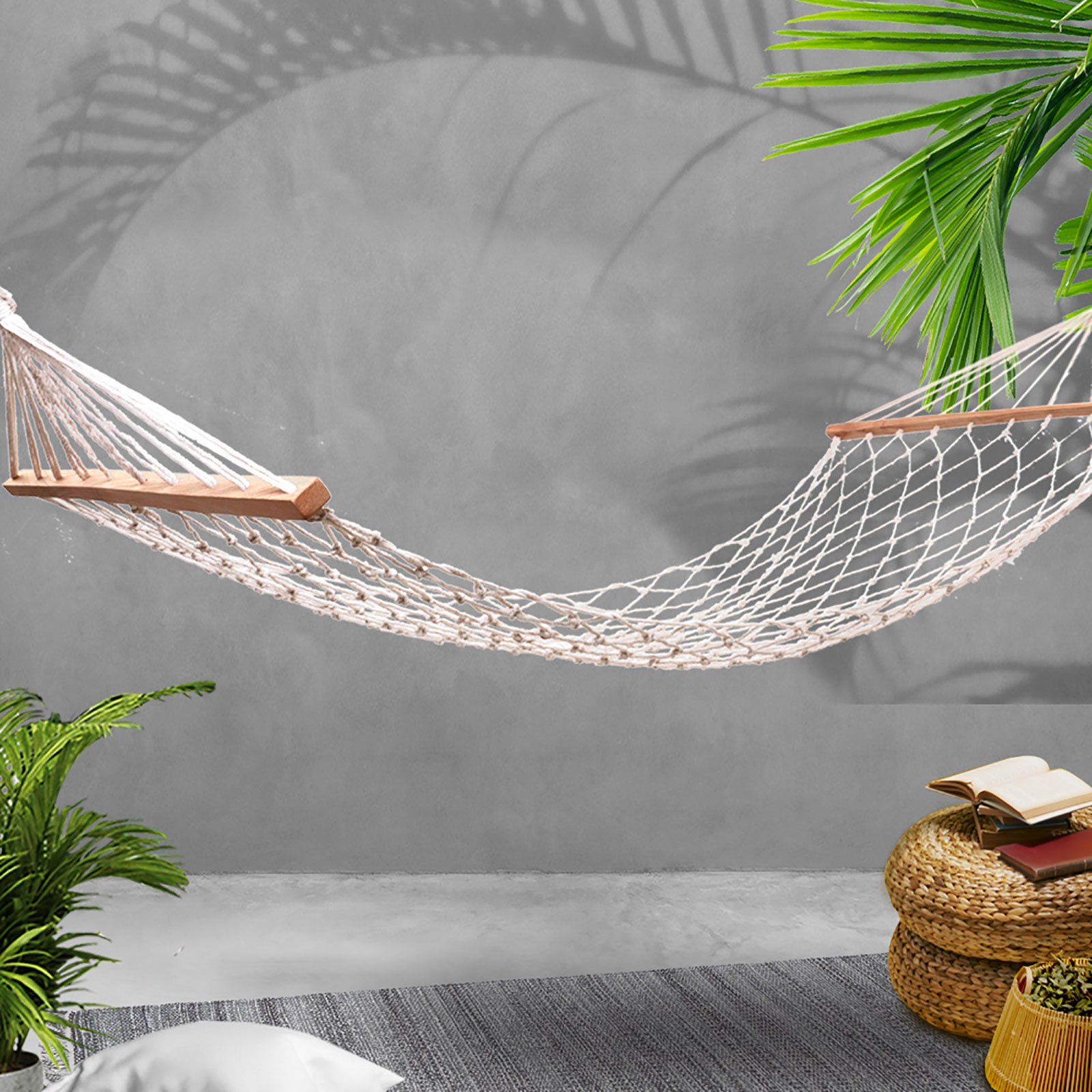 TEMU Gardeon Hammock Bed Outdoor Camping Hammocks Mesh Indoor Single Hanging Cream