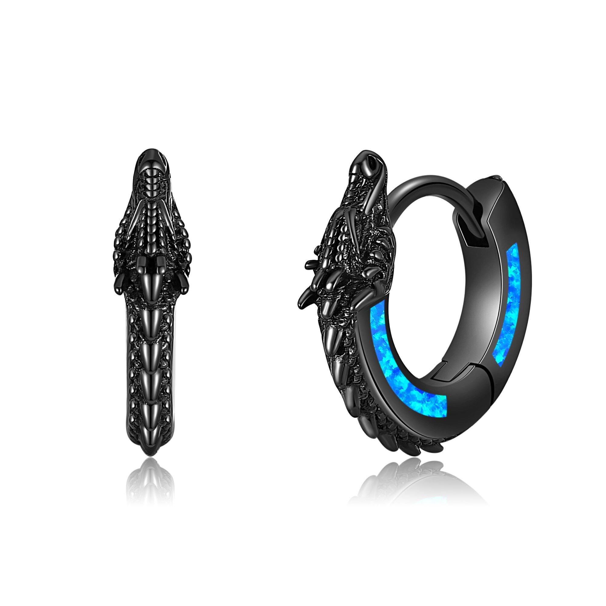 Image of 925 Sterling Silvery Synthetic Opal Dragon Hoop Earringsfor Casual Attire By Men And Women; Birthday Presents; Christmas Gifts; Meaningful Gifts; For