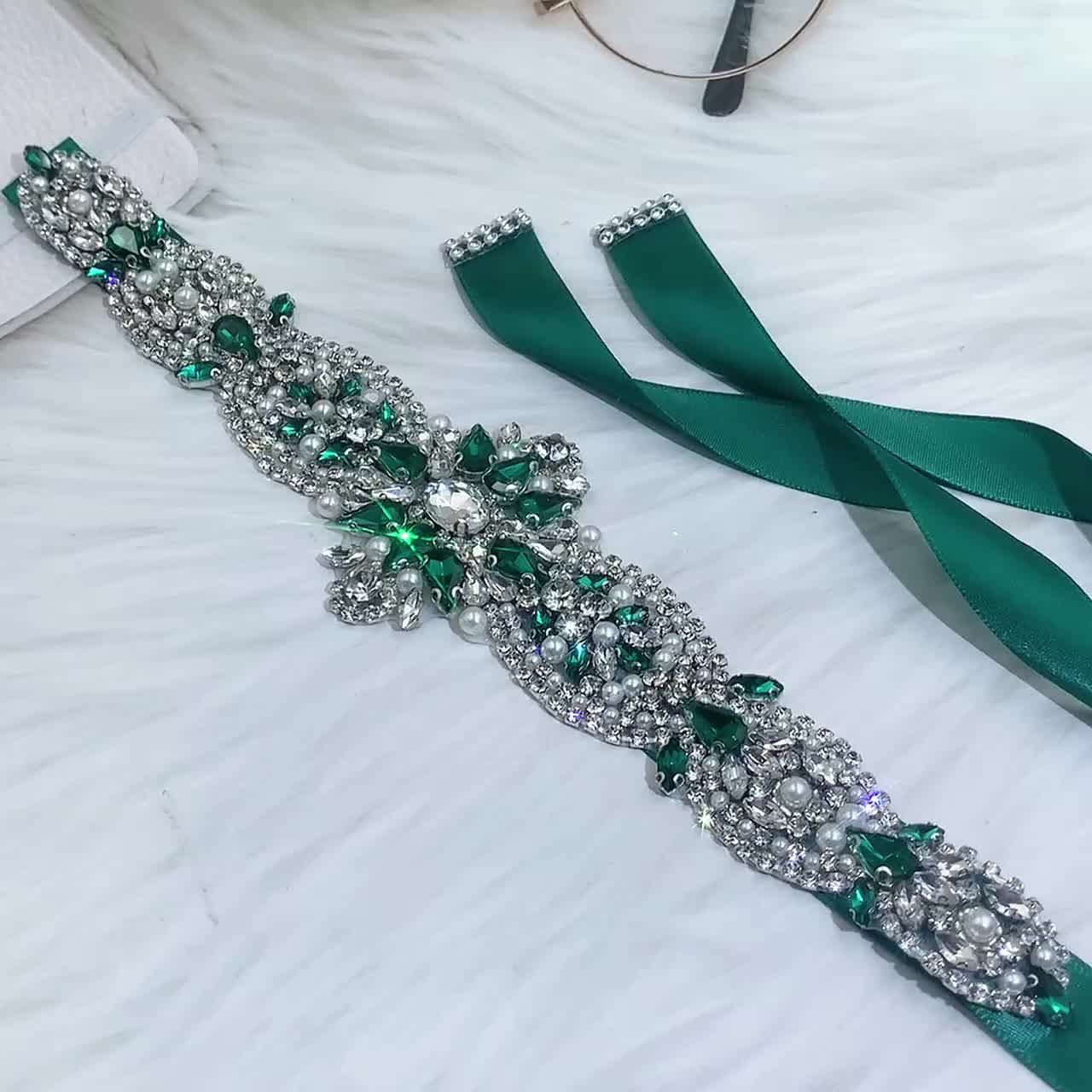 Colorful Crystal Imitation Pearl Belt Simple Stylish Green - Temu