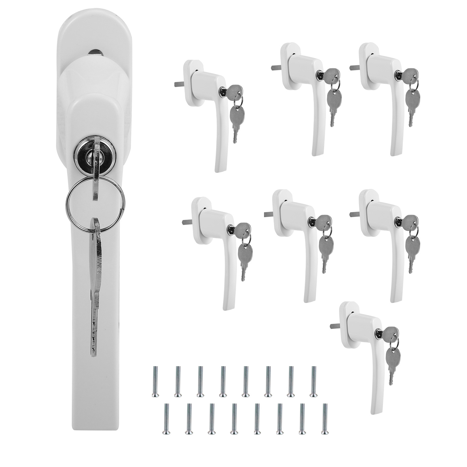 Image of Set Of 8 Lockable Window Handles With Safety Locks, Handle Length, Matching Keys, Suitable For Windows And Balcony Doors (white)