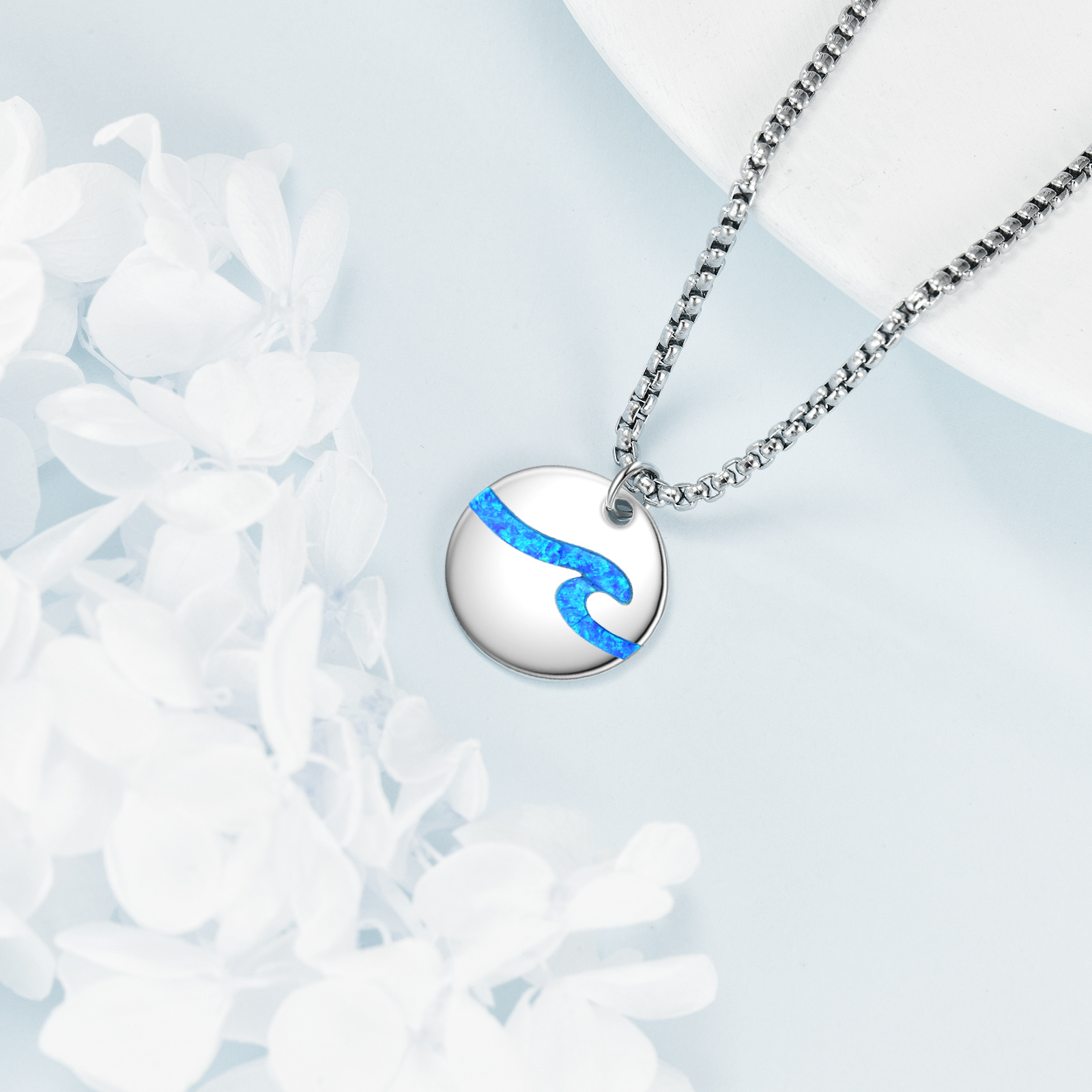 925 Sterling Silver Synthetic Opal Wave Necklace