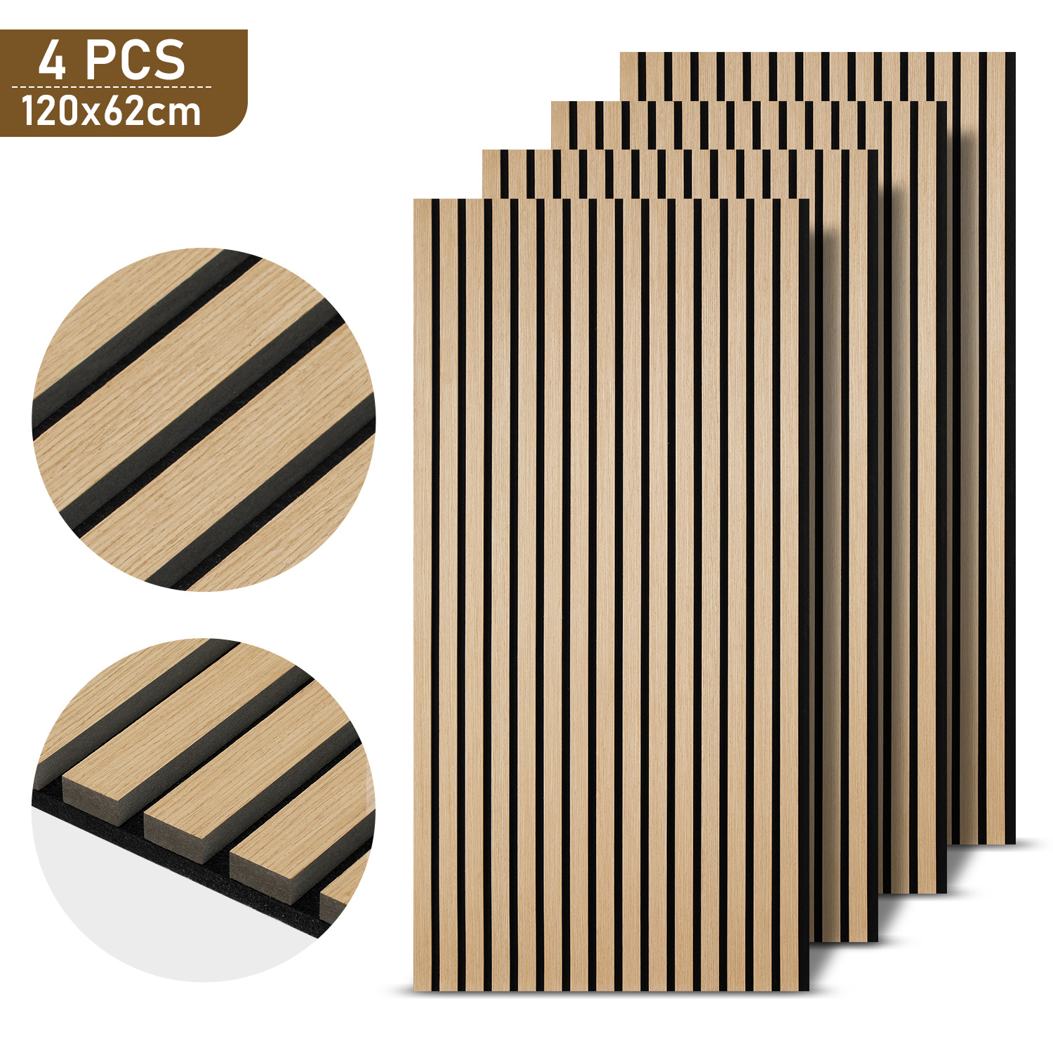 Image of Set Of Panels, Wood, 120 X 60cm, 21mm Thick, Made Of Mdf And Pet Felt, Suitable For Noise Reduction In Living Rooms, Offices, And