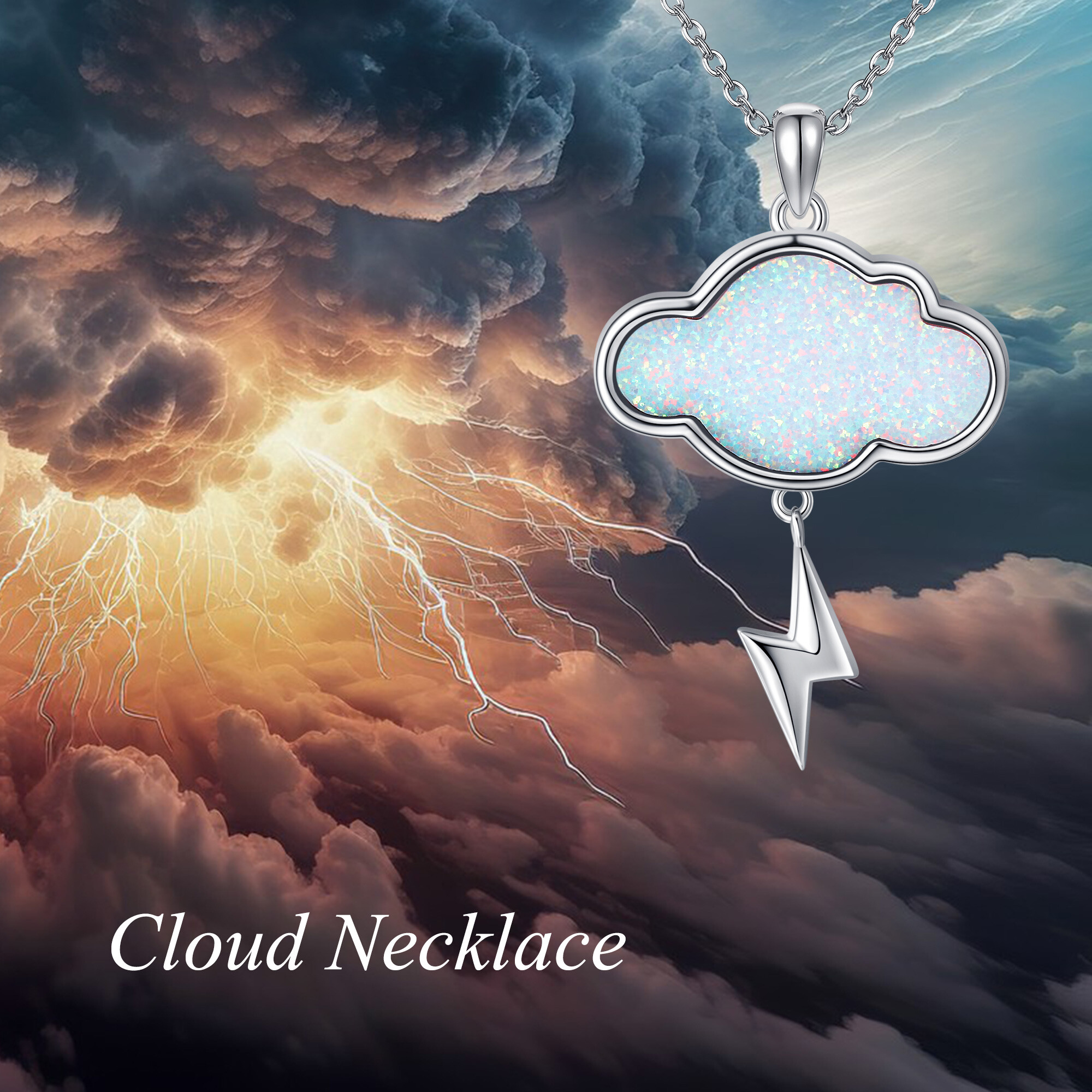 Unisex 925 Sterling Silver Synthetic Opal Cloud Necklace