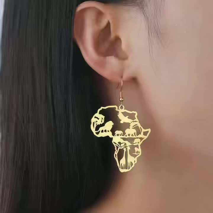Women's Unique African Map-Inspired Earrings, Daily Wear