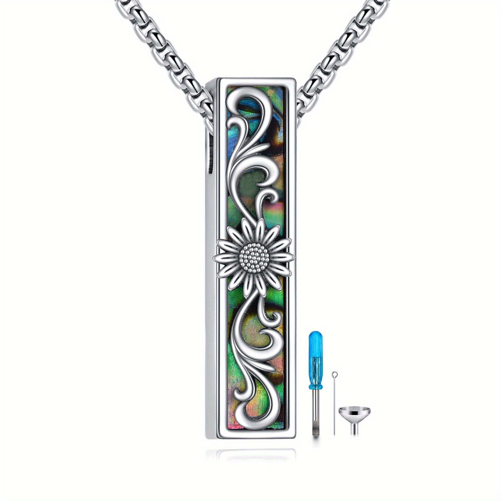Sunflower Urn Necklace for Ashes, Sterling Silver Memorial Gift
