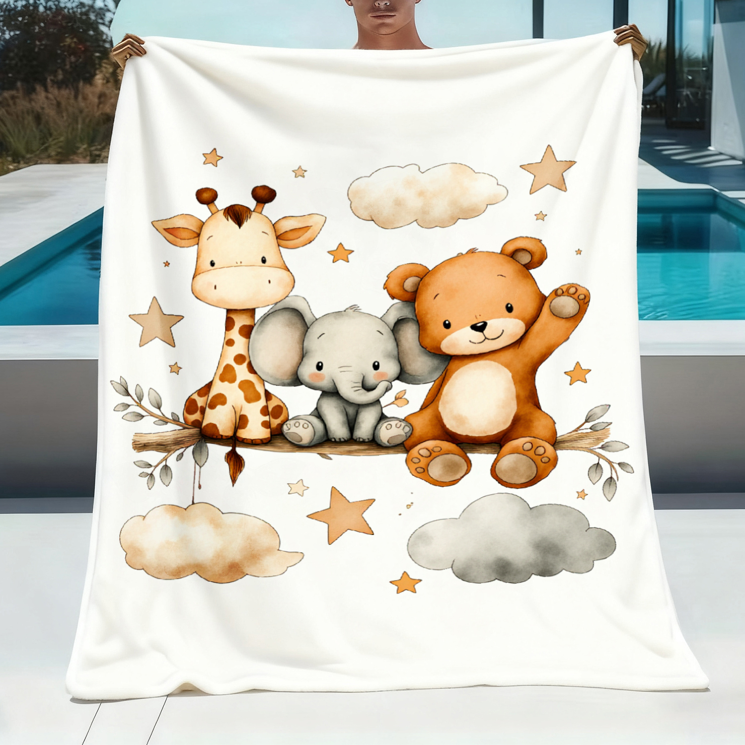 1pc Joocar Pile Animals On Branch With Stars Flannel Blanket - Soft Bedspread Suitable For , - Cozy Bedding Gift For Bed, Sofa, Car, Machine Washable, Birthday & Valentine's Present