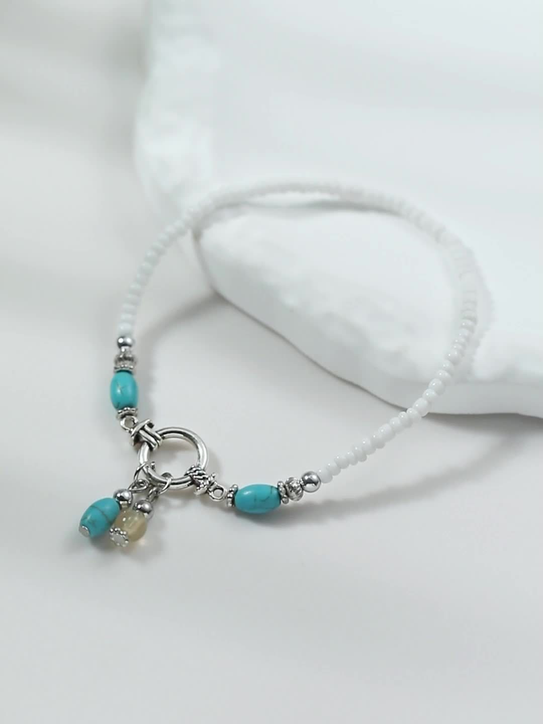 Turquoise Beaded Tassel Anklet for Women