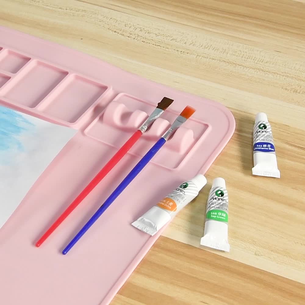 Silicone Painting Mat 20 x 16inch Large Silicone Artist Mat with Paint Tray  and Removable Water Cup Reusable Non Stick Silicone Craft Mat with 10  Brushes for Painting Resin Casting Sky Blue 