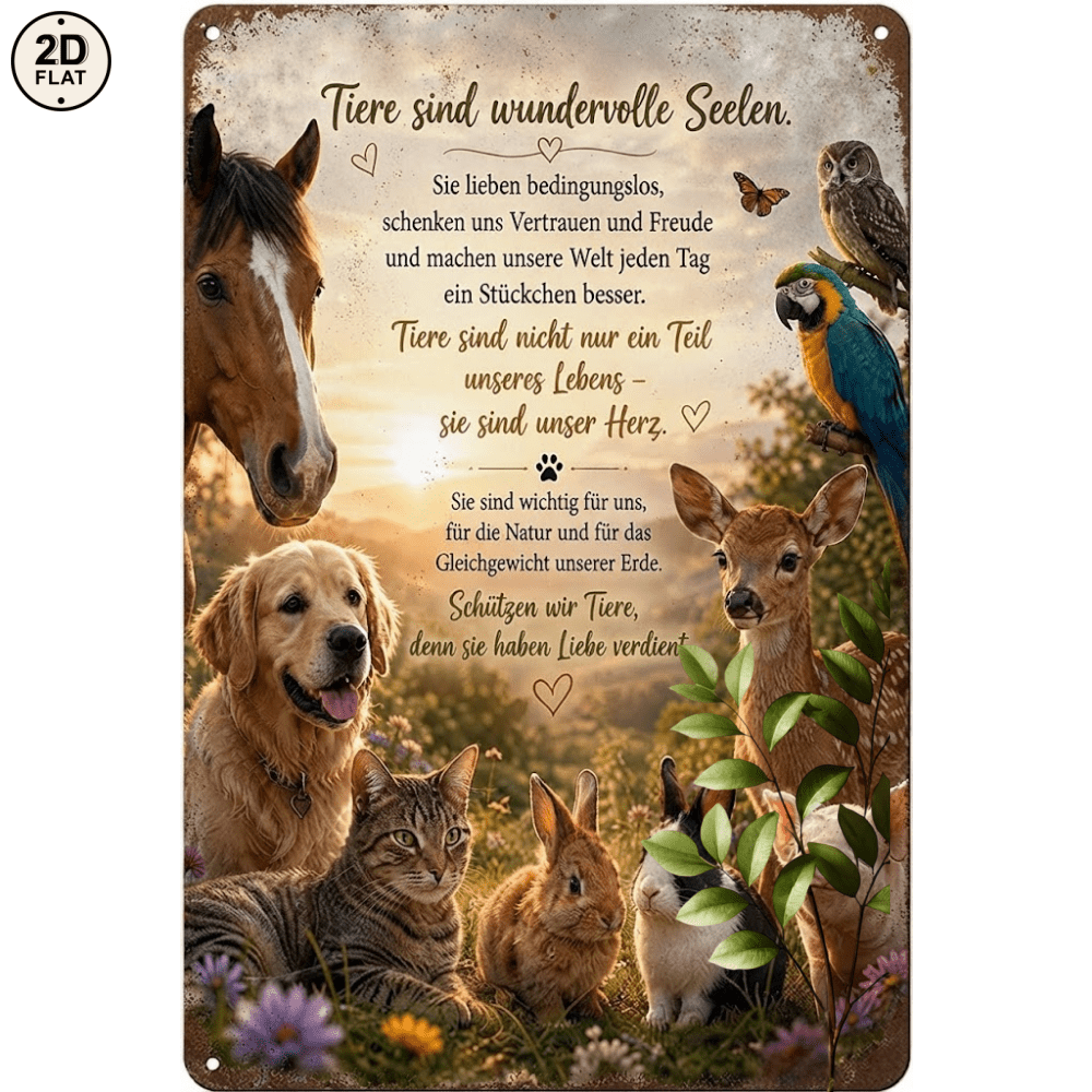 TEMU 2d Flat, [2d Flat] 1pc Metal Sign. Farm Animals Collage "animals Are Wonderful Who Love Unconditionally" Perfect For Home, Office, Bar, Outdoor