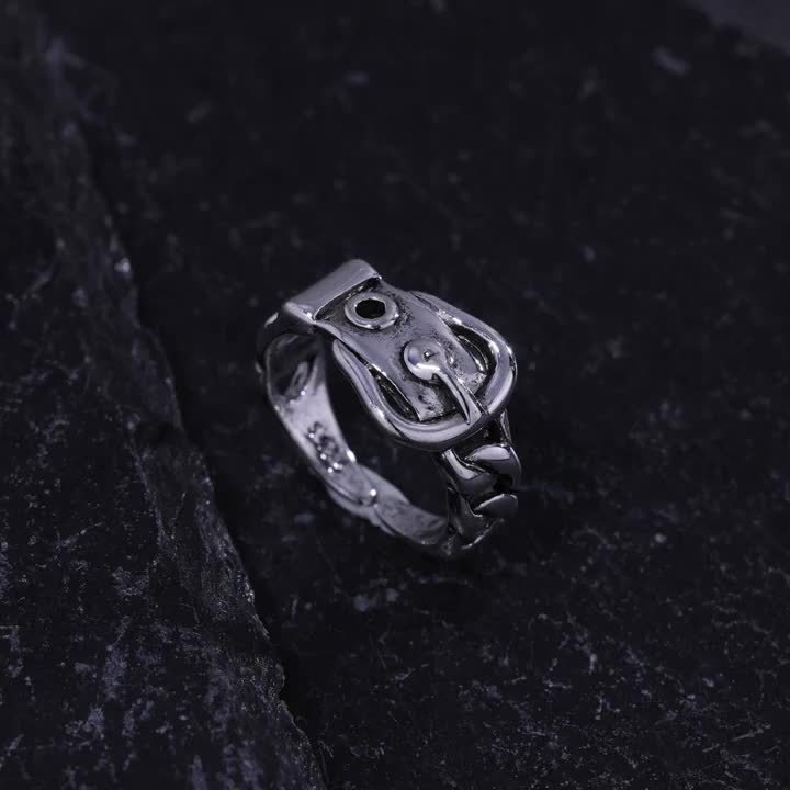 Vintage Hip Hop Belt Buckle Style Open Ring S925 Sterling Silver Adjustable