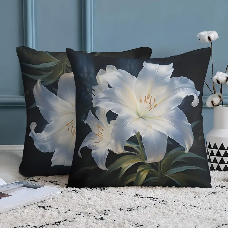2pcs fashionable and simple and beautiful lily pattern pillowcase high quality short plush fashion style double sided printing 18 inches 18 inches very suitable for sofa living room bedroom car seat cushion home decoration without pillow core czm Product details 0