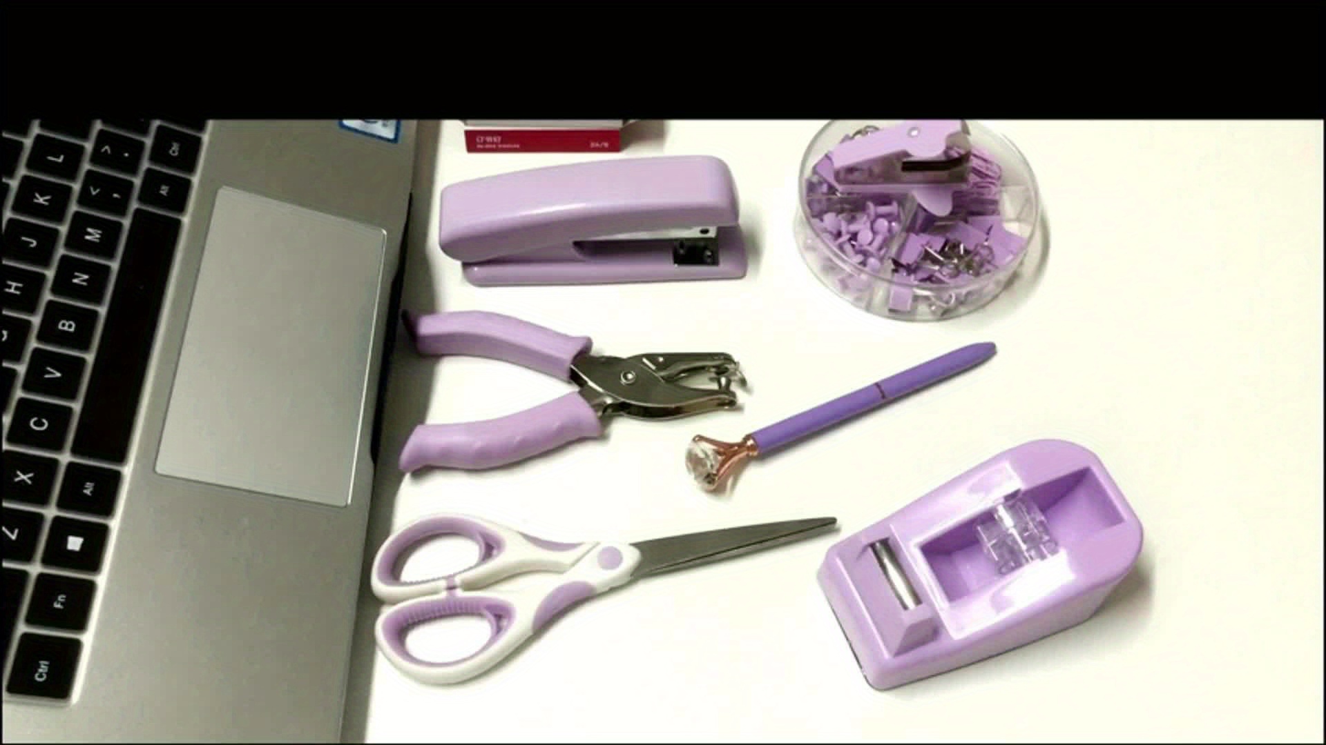 Purple Office Supplies Set, UPIHO Stapler and Tape Dispenser Set, Office  Desk Accessories Kit with Stapler, Tape, Remover, Staples, Clips, Scissor  and