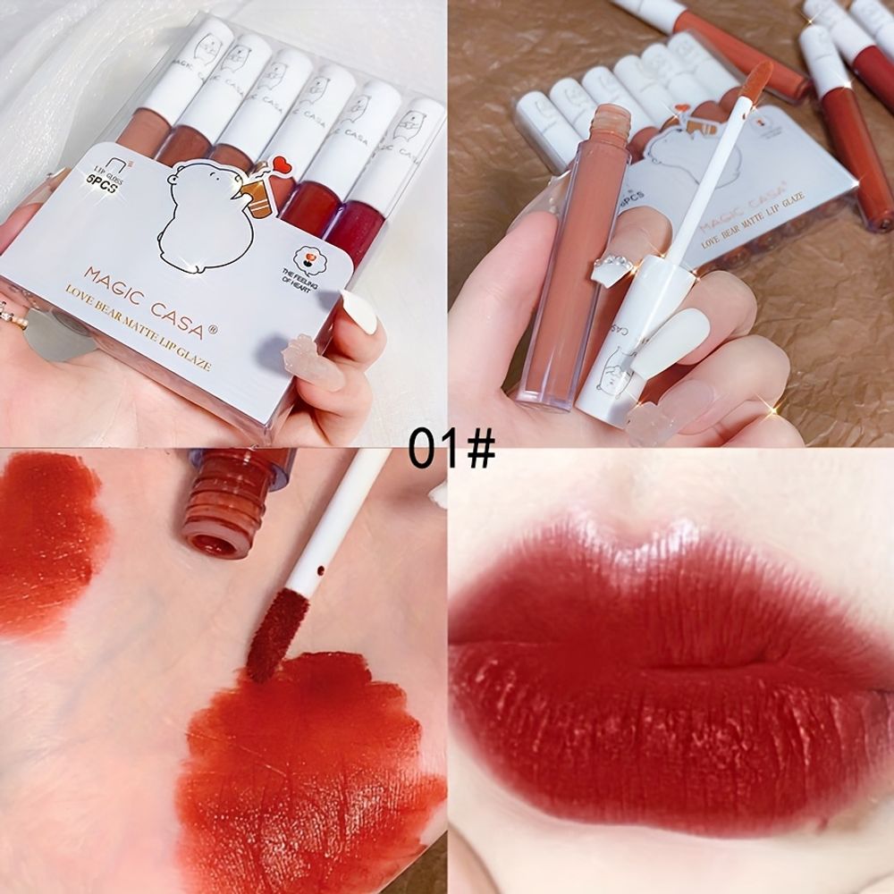 6pcs Bear-Themed Matte Velvet Makeup Brush Set for Students